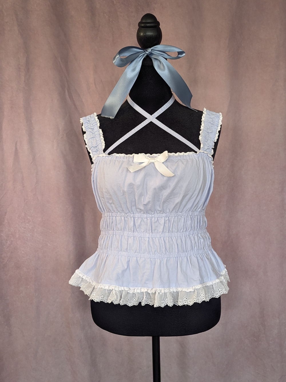 My Violet Katherine Blue Eyelet Ruffle Corset Top Size L
